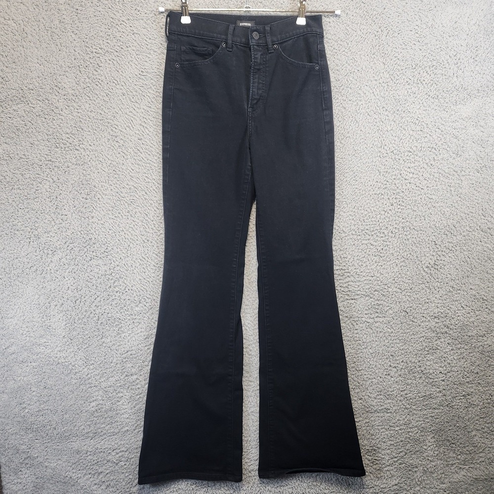 Express Jeans Womens Size 0R (Fits 26x32) Black High Rise Flare Streetwear Y2K